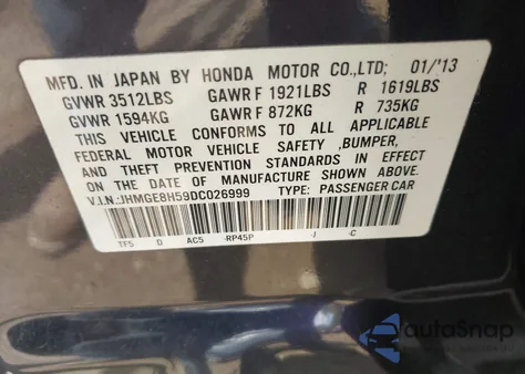 2013 Honda Fit Sport from USA, damaged, VIN JHMGE8H59DC026999